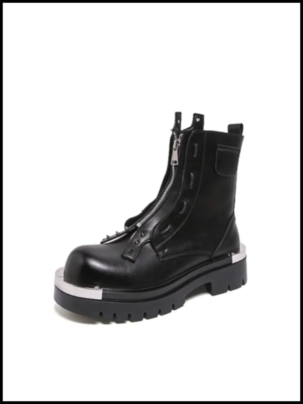 Men's Leather Platform Chunky Boots Side Zipper High Top Gothic